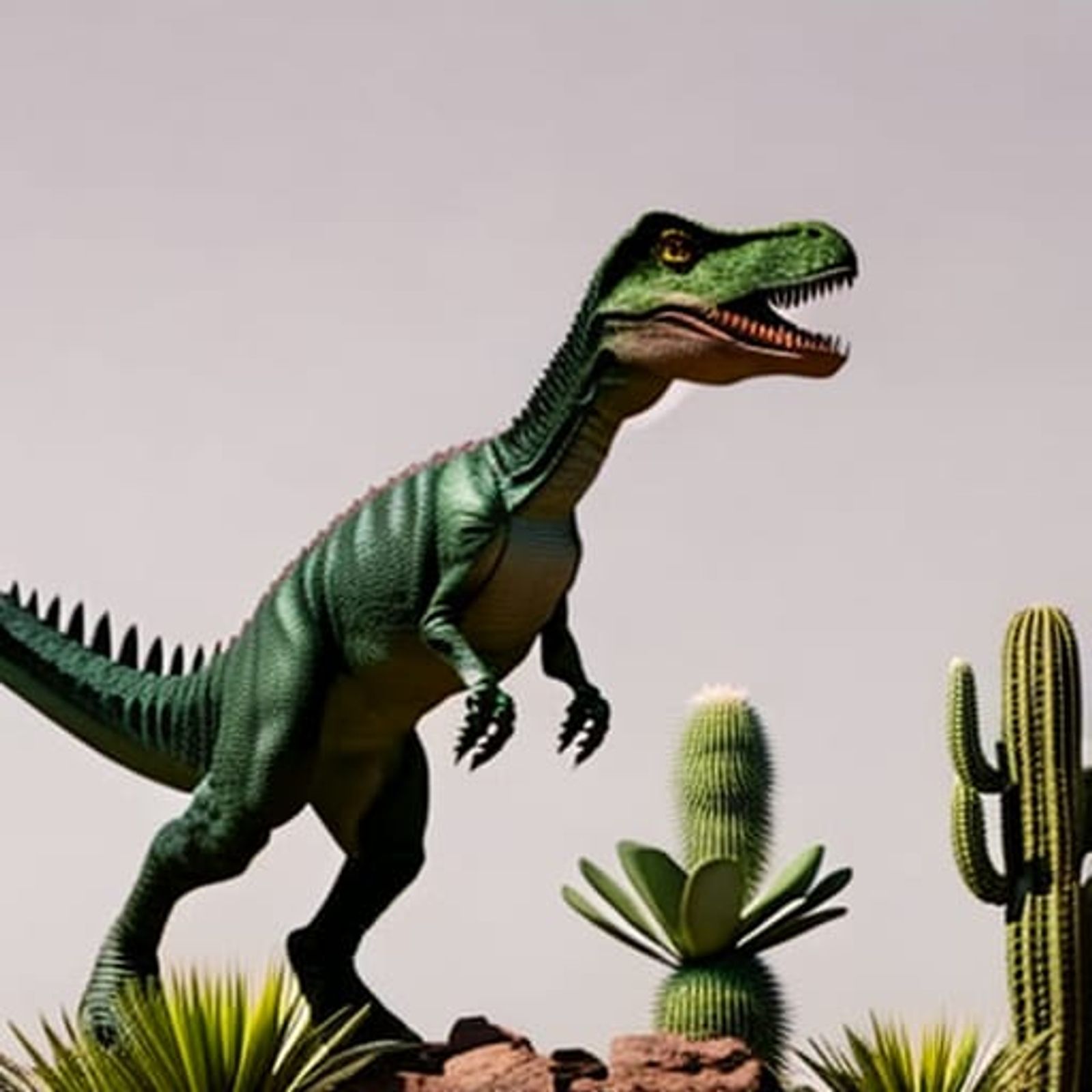 Jumping T-Rex dinosaur over a cactus, with some velociraptors running  alongside, Chrome Dino game, Epic cinematic awesome intricate meticulo -  AI Generated Artwork - NightCafe Creator